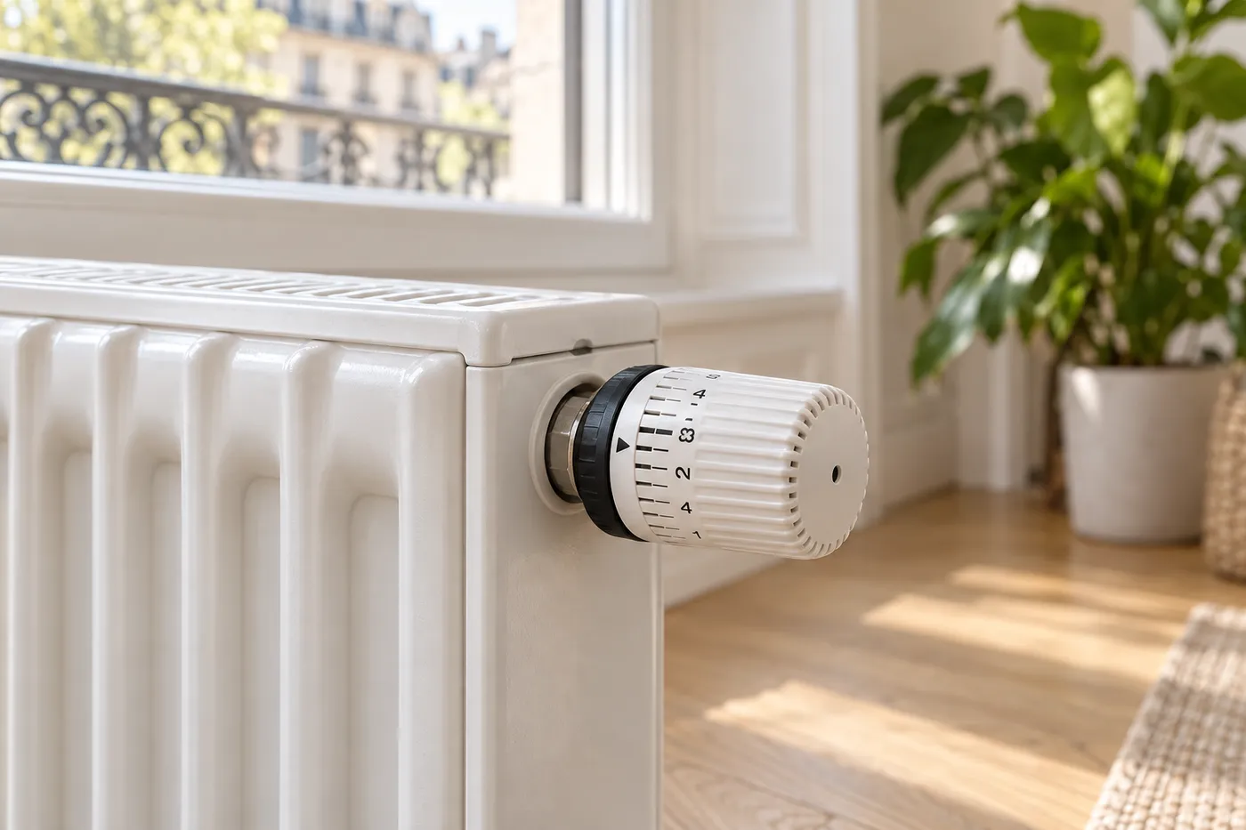 Robinet thermostatique sur un radiateur dans un logement chauffé au gaz